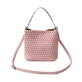 Pink woven leather bucket bag with top handle and adjustable shoulder strap crossbody - Pink