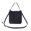 Handcrafted black woven leather bucket bag with top handle and crossbody strap - Black