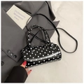 Sac cylindre noir à pois vernis avec doubles poignées et une longue bandoulière - Sans Pendentif / Noir