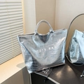 Silver metallic crocodile pattern tote bag with white TOTE BAG lettering print - Silver