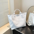 Chic white croc-embossed tote bag with TOTE BAG lettering and round handles - White