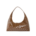 Borsa hobo retrò in pelle marrone con rivetti argento e tracolla a mezza luna chic - 38*14*31 / Marrone