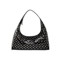 Schwarze Lackleder-Achseltasche im Punk-Stil mit dekorativen silbernen Metallnieten - Schwarz