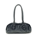 Retro washed denim baguette shoulder bag with silver rivets and street style aesthetic - Denim Blue