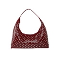 Sac hobo bordeaux de style punk avec des clous argentés polis et une poignée haute - Bordeaux