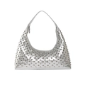 Y2K-Punk-Tragetasche aus silbernem Metallic-Leder mit runden Nieten und breitem Gurt - Silber