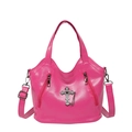 Retro fuchsia tote bag with metal cross detail and adjustable strap on white background - Rose Red