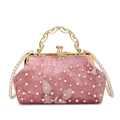 Rosa Samt-Clutch mit Perlen, Schmetterlingsstickerei und goldenem Metallgriff - Rosa