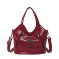 Dark red gothic crossbody bag with metallic cross pendant and leather texture - Red