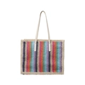 Rainbow striped woven tote bag with slim shoulder straps and vibrant summer knit textures - Off White