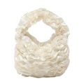 Elegant cream ruffled lace handbag with satin pleated design for weddings and evening galas - White