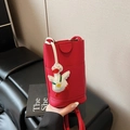Mini borsa porta cellulare in pelle rossa a grana con ciondolo a forma di papera - Con Ciondolo / Rosso