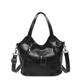 Retro black leather handbag with metal cross charm and punk style zipper details - Black