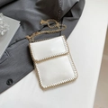 Mini punk crossbody phone bag in white with woven gold chain and leather edges - White
