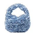 Light blue petal pleated handbag featuring layered satin ruffles and elegant design - Blue