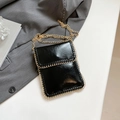 Mini black punk style crossbody phone bag with gold chain edge and matching strap - Black