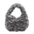 Silver-grey ruffled pleated handbag with satin finish and elegant top handle design - Gray