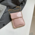 Elegant pink crossbody phone bag with gold chain strap and metallic braided edges - Pink