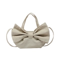 Sac cabas beige en nylon avec nœud papillon, texture plissée et bandoulière réglable - Khaki Clair