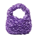 Elegant purple lilac satin handbag with layered ruffle pleats and smooth carry handle - Purple