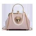 Borsa barocca rosa con chiusura a scatto, cuore dorato e manico di perle - Stile Cuore / Viola