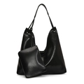 Minimalistische schwarze Hobo-Tasche mit passender kleiner Tasche in glänzender Optik - Schwarz