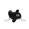 Minimalist black cartoon airplane shaped crossbody bag with a silver ball chain strap - Black