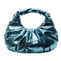 Borsa a mano blu metallizzato con pieghe, forma a mezzaluna e finitura lucida - Blu