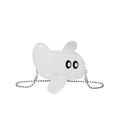 White cartoon airplane crossbody bag in PU leather with cute eye details and silver chain - White