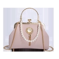 Pink baroque kiss-lock handbag with pearl trim, gold handle and chain shoulder strap - Pendant Style / Purple