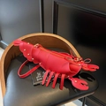 Creative lobster shaped red shoulder bag with gold studs and synthetic leather finish - Red
