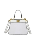 White crocodile pattern top handle bag with gold hardware and detachable strap - White