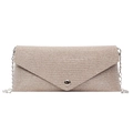 Champagne gold sequined envelope clutch bag with silver chain strap and metal buckle - Long Style / Gold
