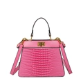 Pink crocodile embossed leather handbag with gold twist lock and crossbody strap - Pink