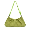 Fluorescent green ruched cloud bag with woven rope handle on white background - Green