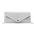Elegant silver envelope evening clutch bag with sparkling sequins and metal chain strap - Long / Silver