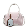 Macaron pink and white bowling style shoulder bag with creative sports charm - Pink