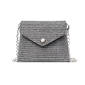 Silver woven crossbody phone bag with chain strap and round metallic buckle closure - Square / Black
