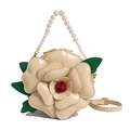 Exquisite camellia shaped crossbody bag with pearl handle and leather shoulder strap - Yellow