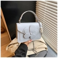 Light blue floral square handbag with 3D camellia detail and pearl chain strap - Blue