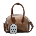 Khaki Boston shoulder bag with sky blue piping and a racquet-shaped charm accessory - Khaki