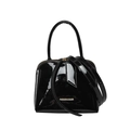 Borsa a conchiglia nera lucida minimalista con manico e scritta dorata - Nero
