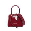 Elegant wine red patent leather shell bag with glossy finish and shoulder strap - Burgundy