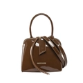 Glossy coffee brown shell handbag in shiny patent leather with detachable shoulder strap - Brown