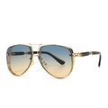 Modern vintage aviator sunglasses with gold metal frame and blue-yellow gradient lenses - C5 Gold Blue Tan Gradient