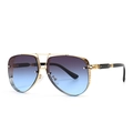 Retro pilot sunglasses with gold metal frame, star hinge detail and gradient lenses - C2 Gold Grey Blue Gradient