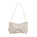 Chic cream white underarm bag with silver studs and double triangular flaps - Off White