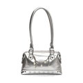 Bolso tote plateado chic con remaches, cadena de perlas y acabado metálico Y2K - Plata Sin Colgante
