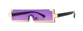 Occhiali da sole futuristici oro con lente singola viola e decorazione a croce - C5 Oro Viola