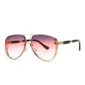 Retro pilot sunglasses with gold hollow frame and pink gradient lenses for women - C3 Gold Grey Pink Gradient